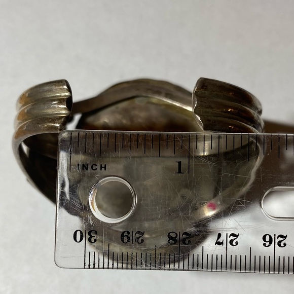 Vintage Native American Turquoise Coral Sterling Silver Cuff Bracelet - Picture 12 of 16